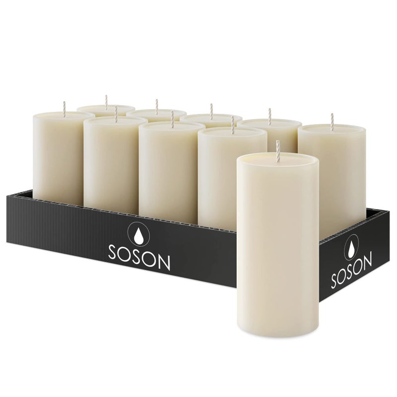 Simply Soson 2x4 inch Ivory Pillar Candles Set of 10, Smooth Texture, Unscented Ivory Candles, Dripless Candles, 2 inch Pillar Candles Ideal as Wedding, Parties, Spas, Dinner, Home Decoration - Image 1